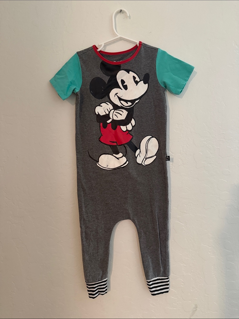 Rags 3/4t Mickey Mouse Grey & Teal Kids One-Piece Romper